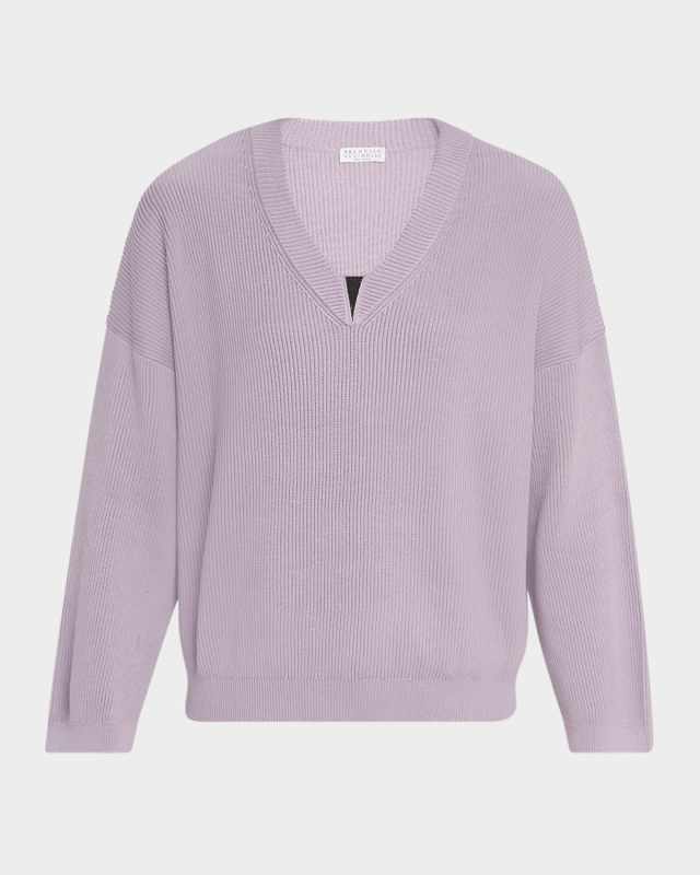 Monili V-Neck Cotton Rib Sweat